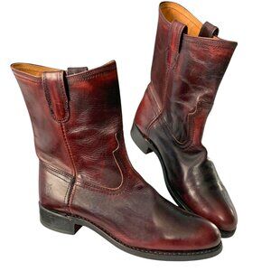 Frye Womens Jet Roper‎ Distressed Plum Leather Pull On Mid Calf Boots